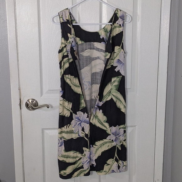 Vintage 100% Silk‎ Tiki Classics Black Tropical Floral Hawiian Midi Dress Size 8 - Picture 4 of 7